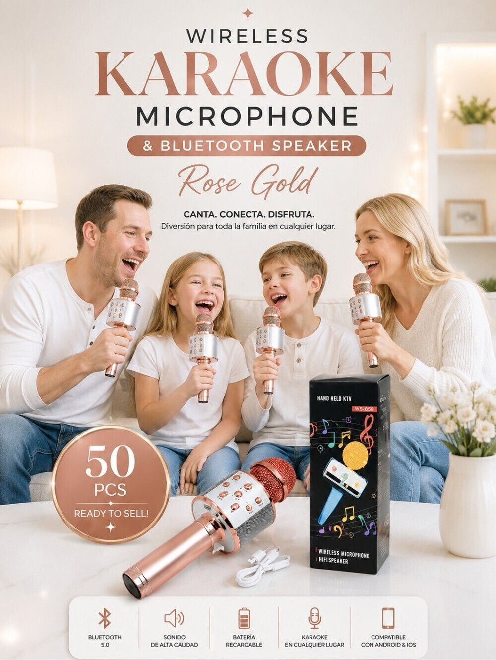 Wireless Karaoke Microphone and Bluetooth Speaker Rose gold New